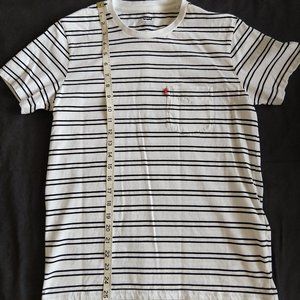 Levi's White & Black Striped Pocket T (Size Small)